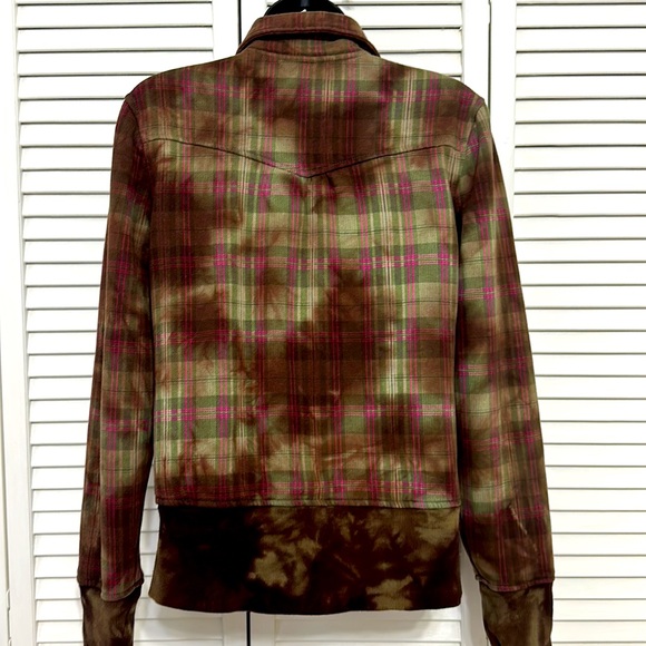 Roxy Med Multi Color Plaid & Tie Dye Ribbed Waist and Cuffs Sweater Jacket - Picture 3 of 14